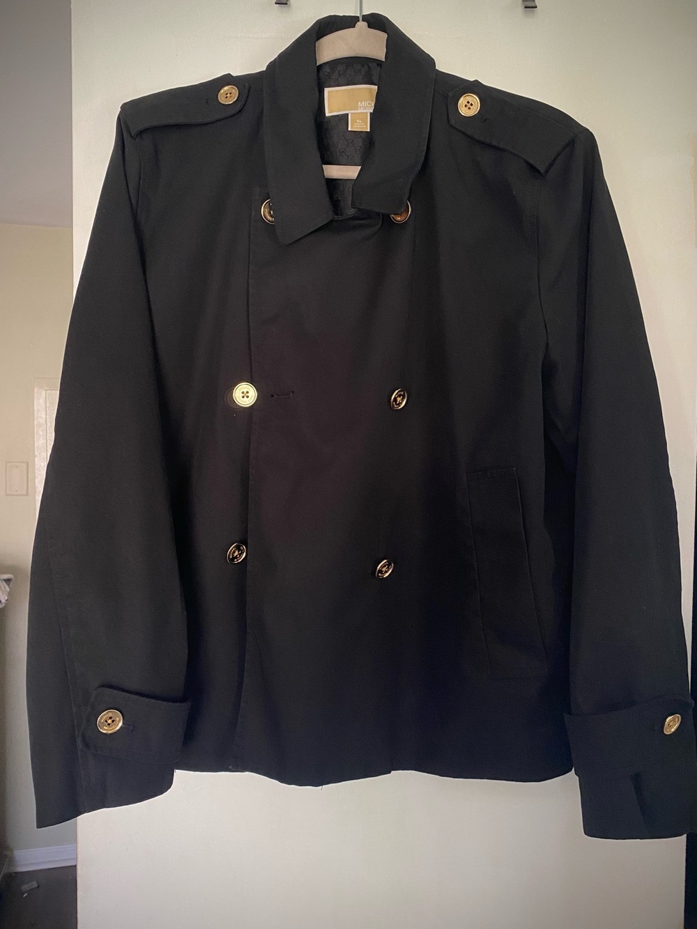 Michael Kors Waist Length Black Peacoat with Gold Hardware